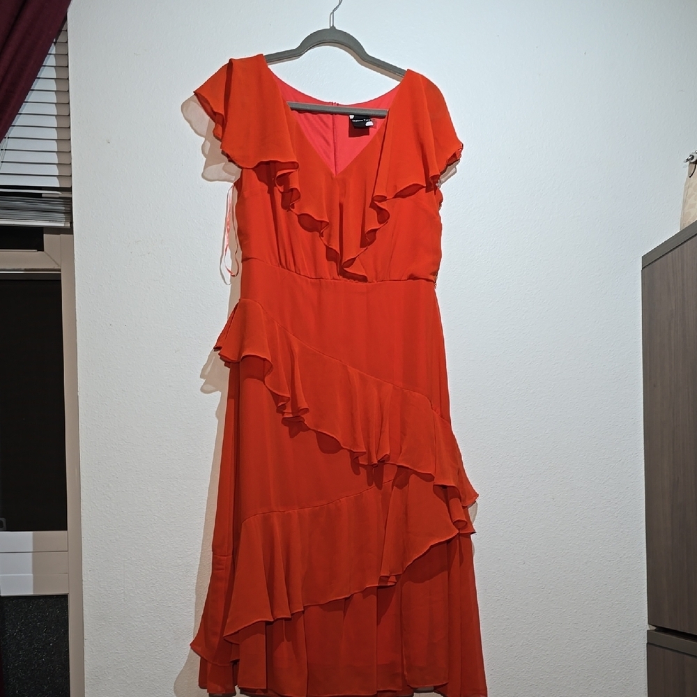 Maison Tara Orange Asymmetrical Ruffled Sundress